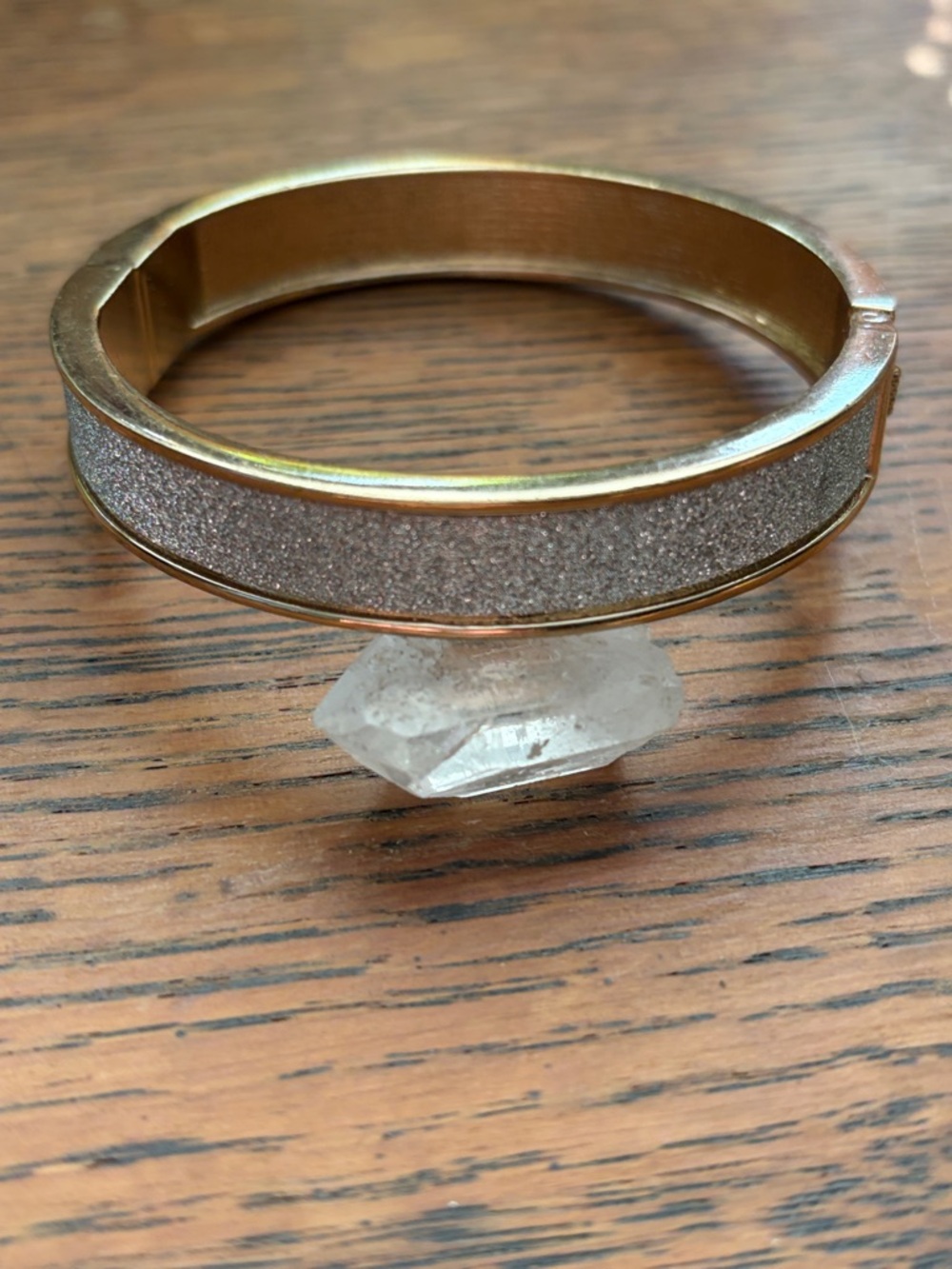 Gold Tone Glitter Inlay Hinged Bangle Bracelet - Women Jewelry
